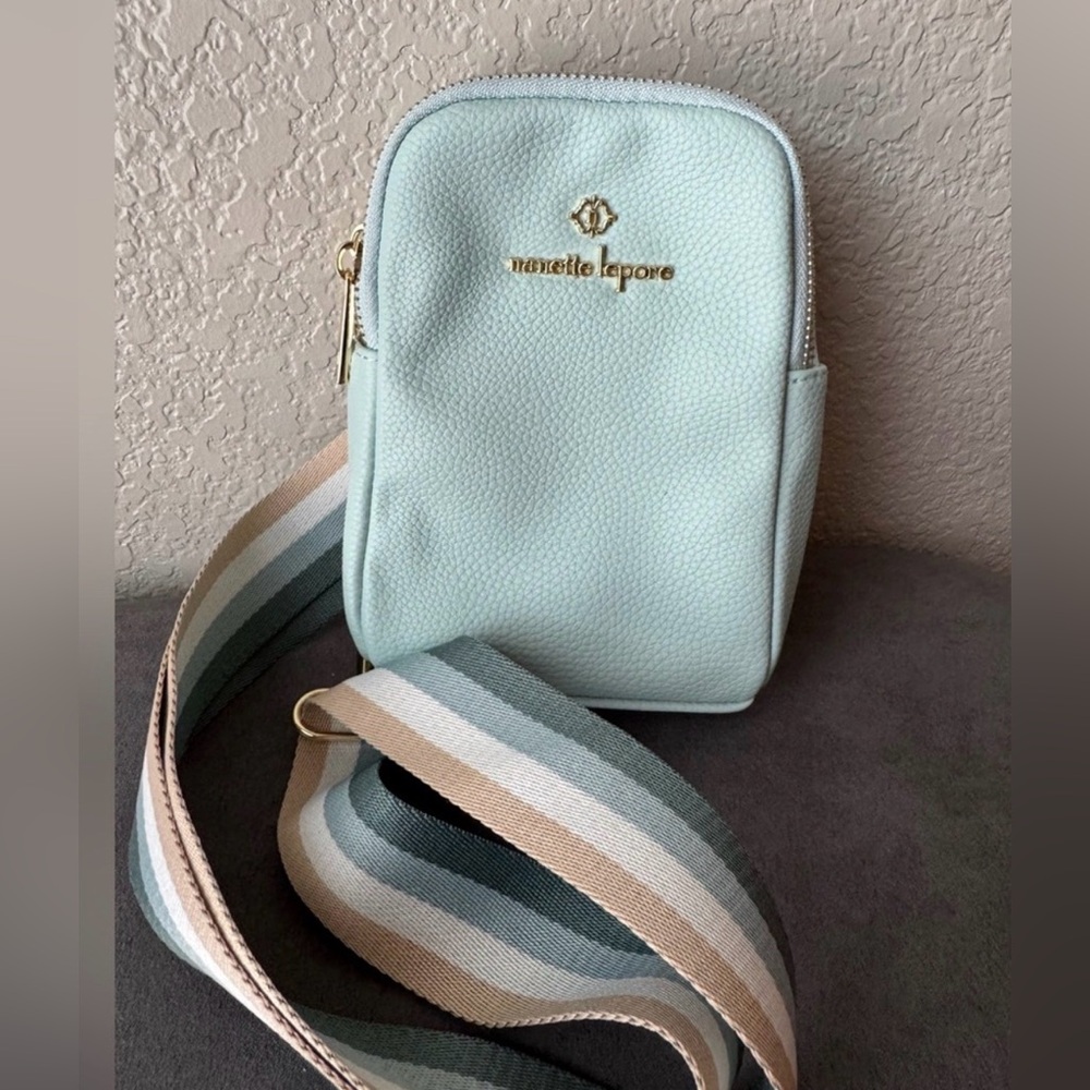 Nanette Lepore Mint Green Pebbled Leather Crossbody Bag Gold Hardware Adjustable